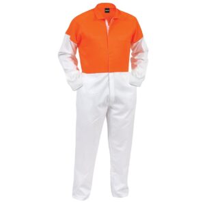 Overall WORKZONE Lightweight 190gsm Polycotton Hi-Vis Food Industry Zip White/Orange (FONPCLW)