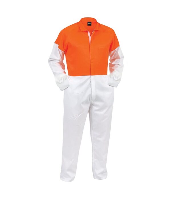 Overall WORKZONE Lightweight 190gsm Polycotton Hi-Vis Food Industry Zip White/Orange (FONPCLW)