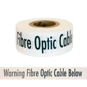 Trench Warning Tape "CAUTION BURIED OPTIC FIBRE CABLE" Black on White