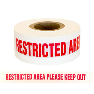 Barrier Warning Tape "RESTRICTED AREA PLEASE KEEP OUT" Red/White